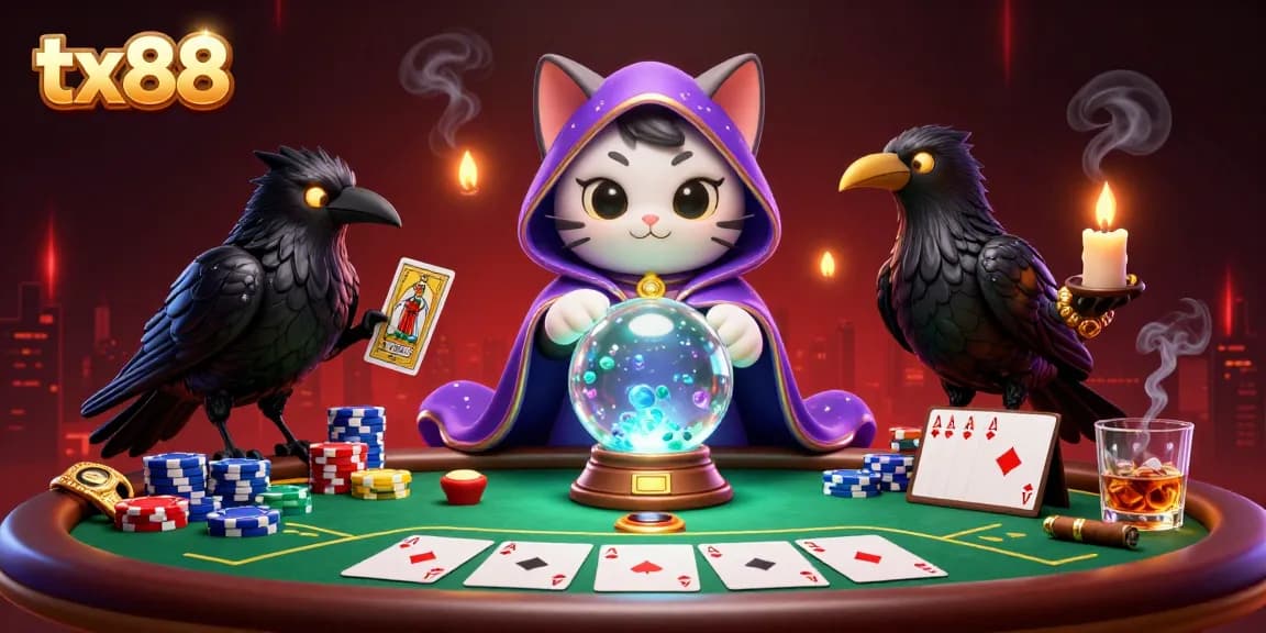 Engage with exciting tx88 game activities featuring mystical characters, poker, and vibrant casino elements.