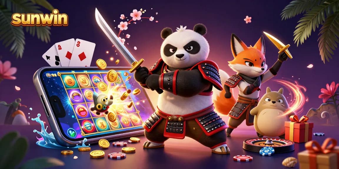 Experience thrilling gameplay with sunwin's vibrant casino elements and dynamic characters, showcasing excitement.