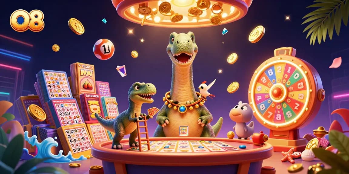 O8 game scene showcases a bingo-themed casino environment with exciting winning elements.