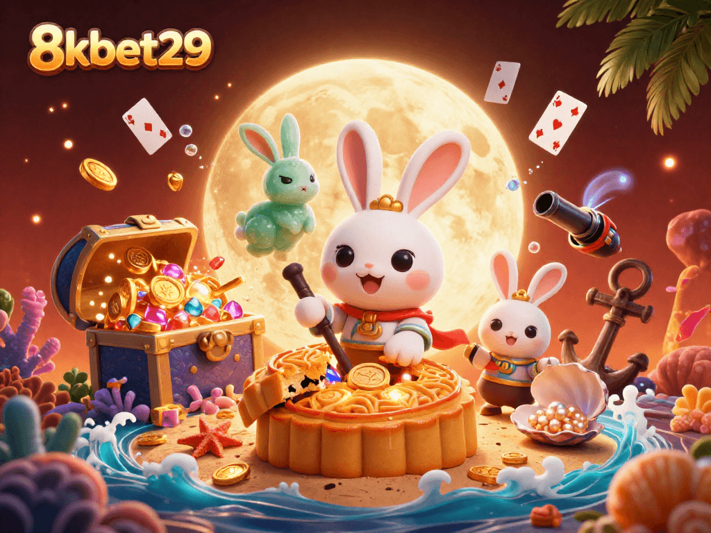 Engage in thrilling gaming at 8kbet29 with a captivating moon rabbit scene bursting with excitement.
