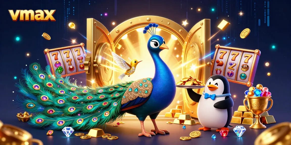Experience the excitement of vmax with a dazzling casino scene featuring gemstones and golden chips.