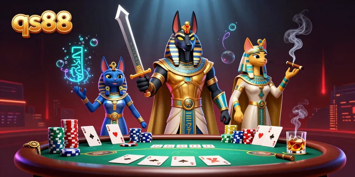 Engage with qs88 as Anubis and Bastet enjoy a thrilling poker game with rich visuals.
