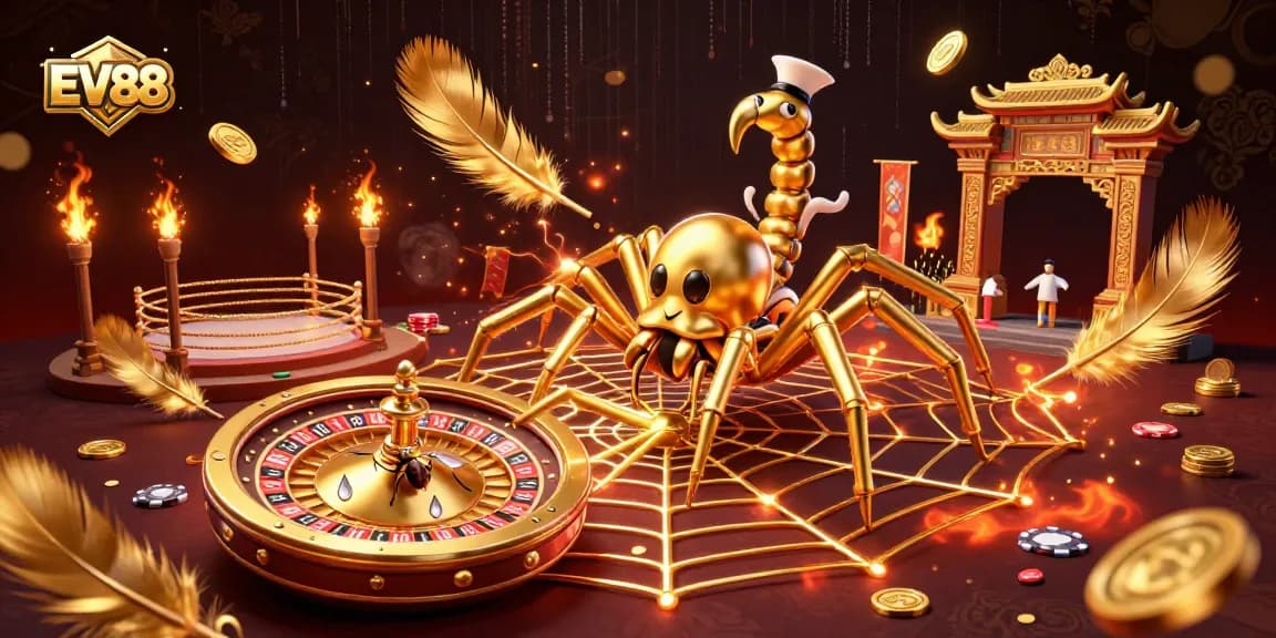 Place bets with EV88 at a vibrant casino scene showcasing a roulette wheel and dynamic game elements.