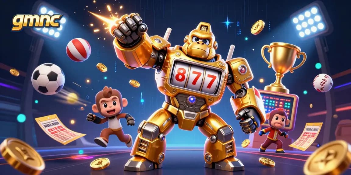 Experience exciting gaming action with the gmnc platform featuring dynamic sports elements and a vibrant 3D illustration.