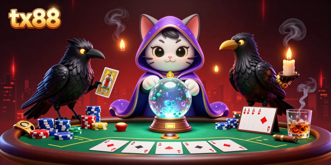 Engage with exciting tx88 game activities featuring mystical characters, poker, and vibrant casino elements.