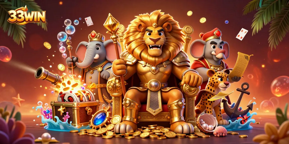 Engage with thrilling slot adventures at 33WIN as the lion king commands the casino.
