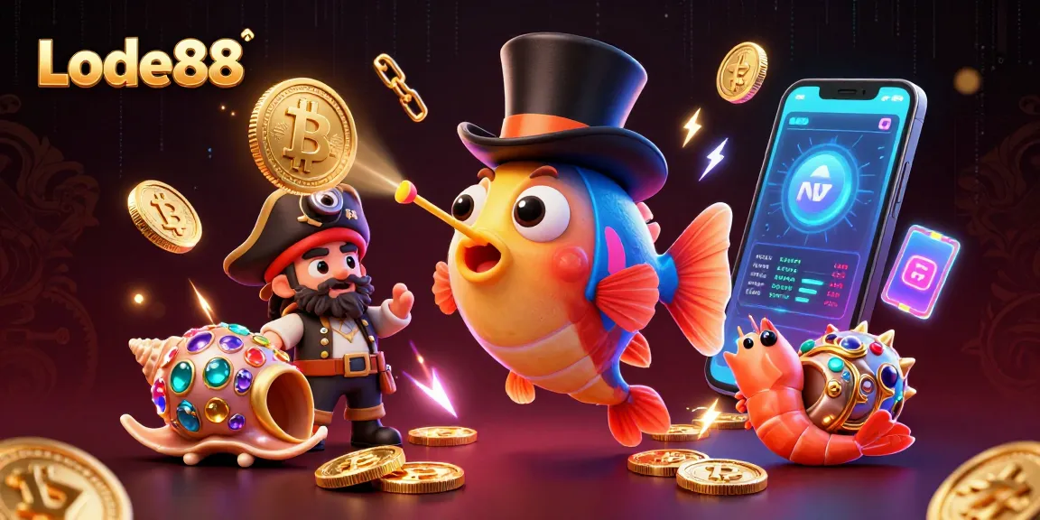 Engage with Lode88's vibrant casino scene featuring a deep-sea anglerfish attracting treasure.