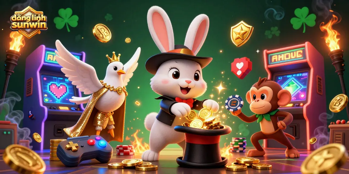 Experience the excitement of đăng nhập sunwin with a playful 3D illustration of gambling elements and characters.