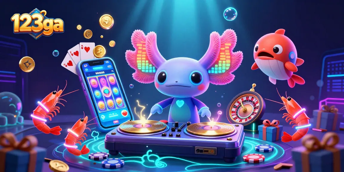 Experience interactive gaming with 123ga’s vibrant underwater casino scene featuring a DJ axolotl.