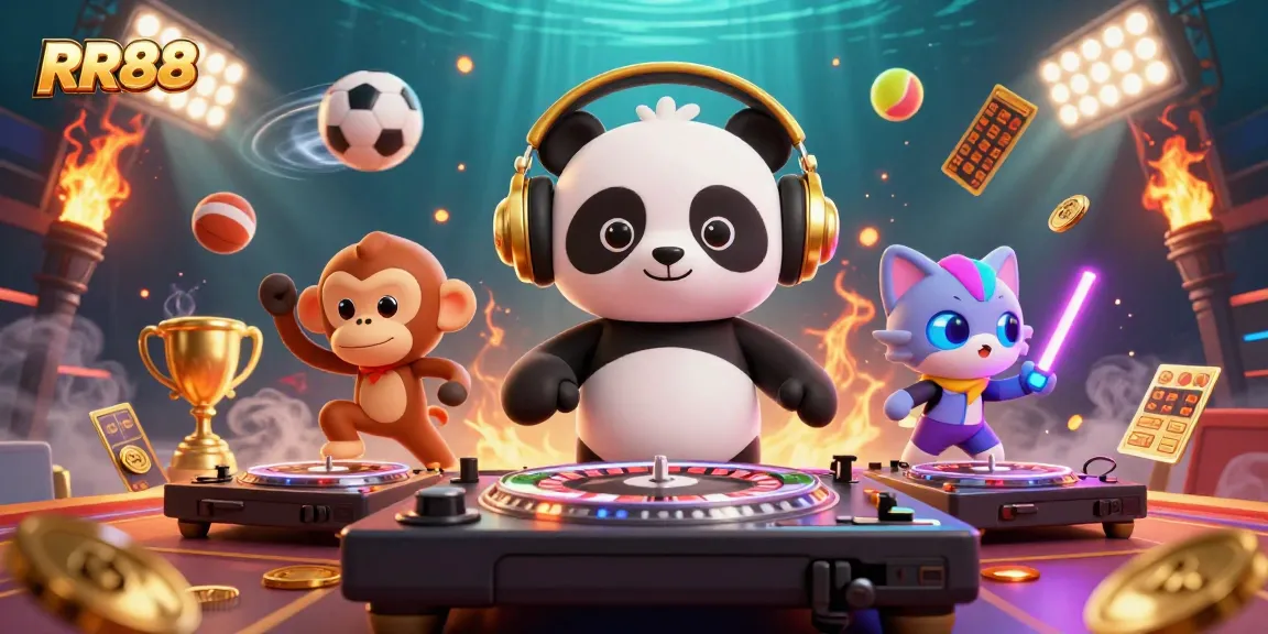 Engage in thrilling casino experiences with RR88’s vibrant 3D illustration featuring interactive playful characters.