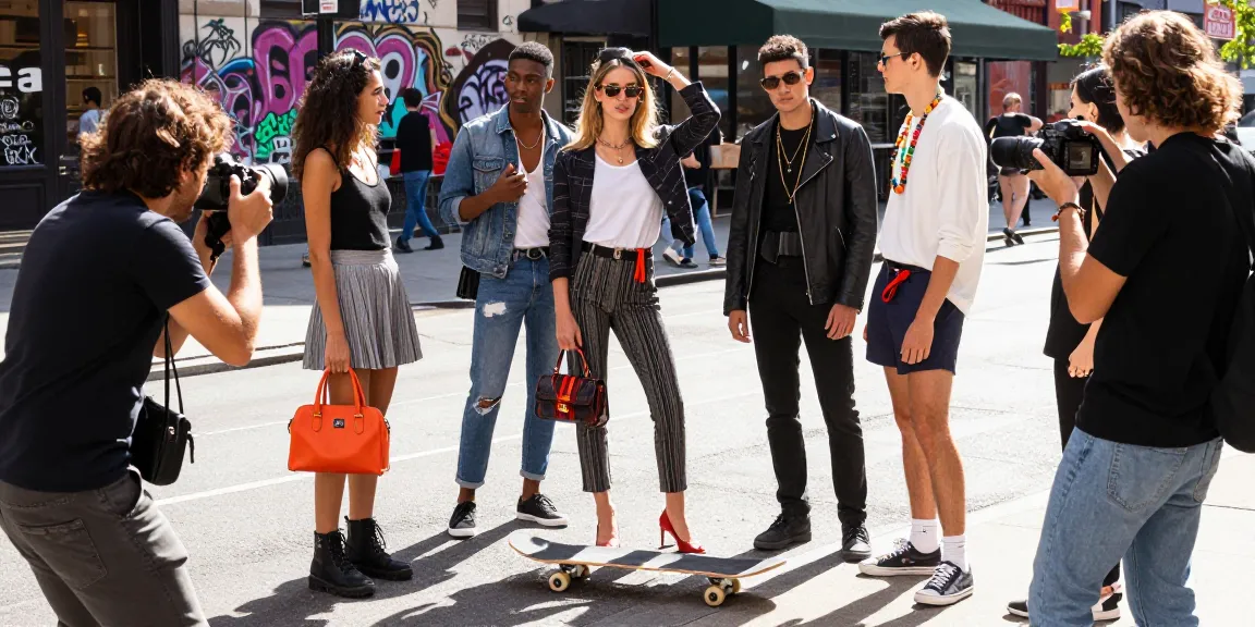 Book Fotografico per Modelli che mostra fotografia di moda urbana con modelli e vivaci sfondi cittadini.