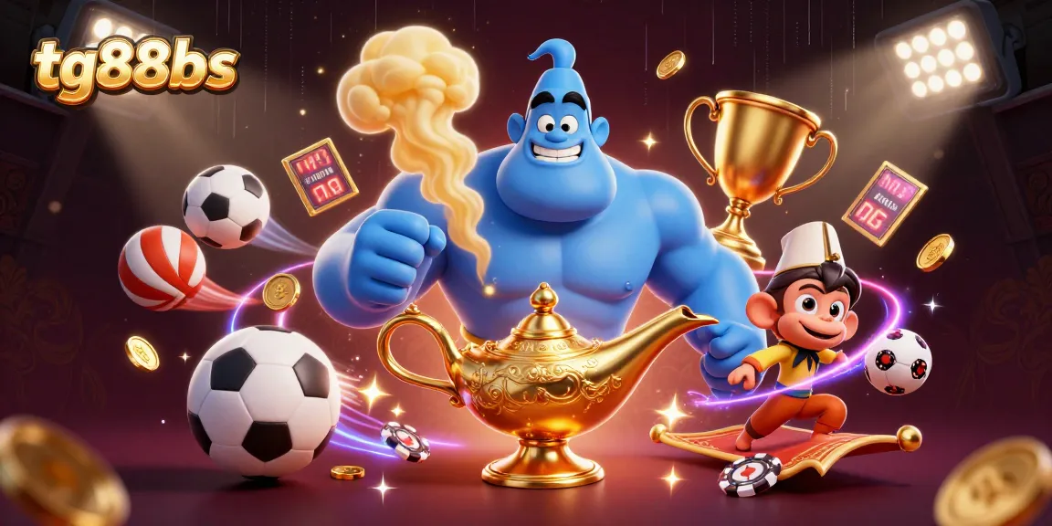 Bettors enjoy tg88bs with a lively scene featuring a genie, monkey, and poker chips.