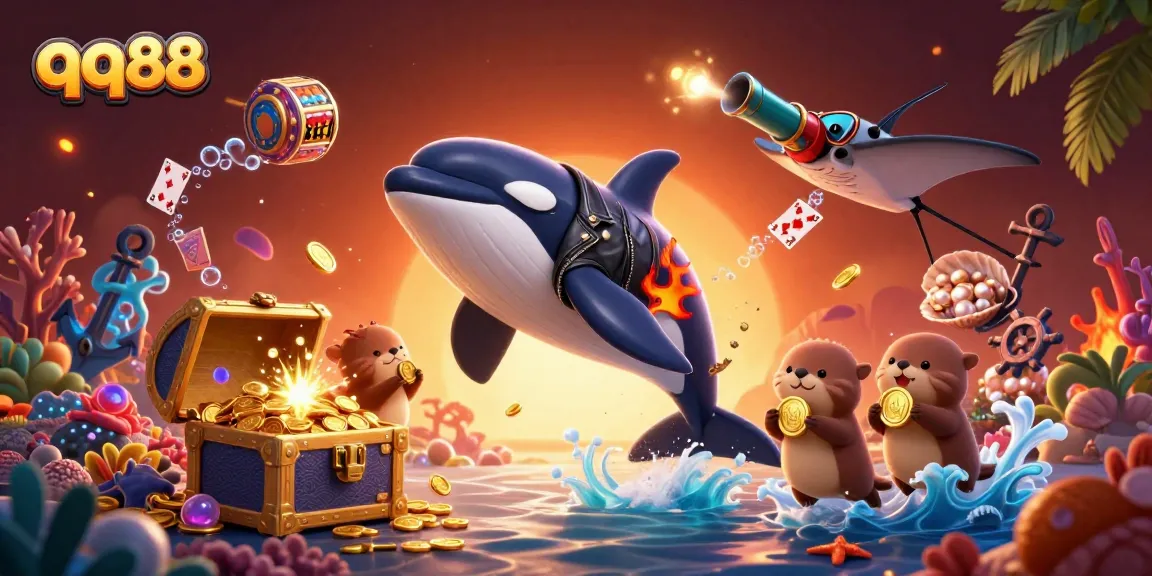 Engage in thrilling gameplay at qq88 with sea creatures amidst rich casino-themed visuals.