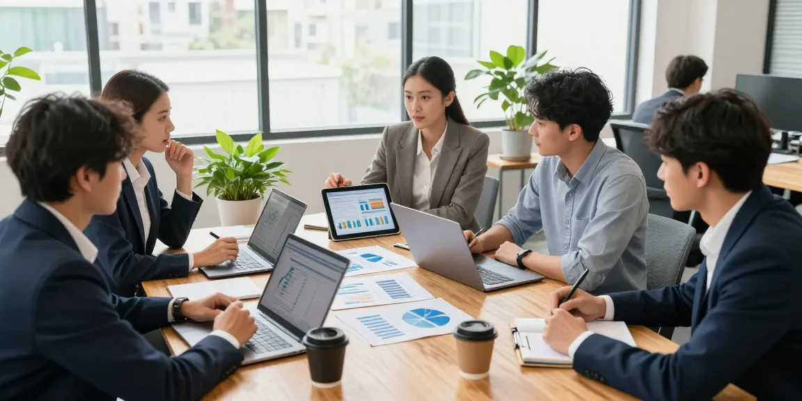 Professionals discussing instant merchant cash advance options in a modern workspace.
