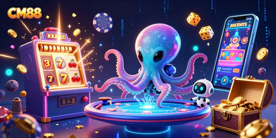 Experience exciting gaming action with CM88 featuring a vibrant scene of an alien octopus at a holographic poker table.