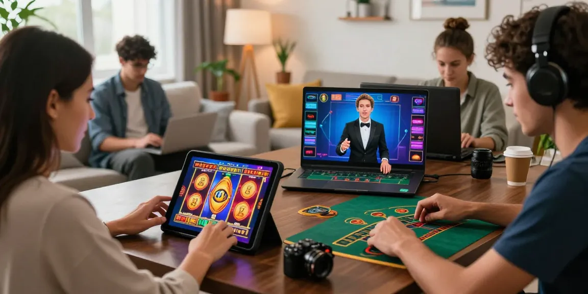 I giocatori si divertono con i giochi dei casino sicuri non AAMS sui loro dispositivi in una vivace lounge moderna.