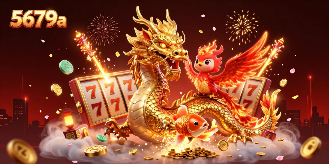 Experience the excitement of 5679a with a lucky dragon and phoenix in dynamic casino scene.