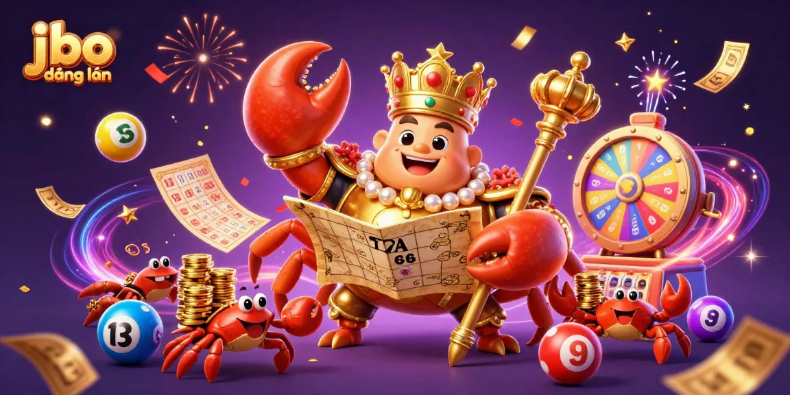 Engage with jbo đăng nhập in this vibrant casino illustration featuring a golden crab emperor and dynamic gaming elements.