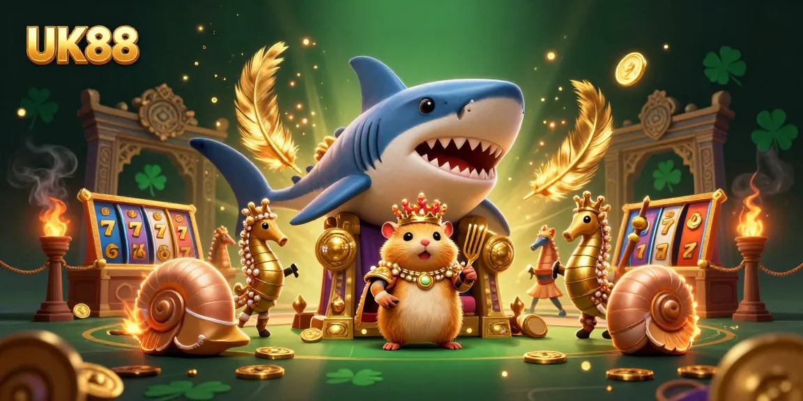 Engage in thrilling action at UK88 with a golden hamster king in an epic casino setting.