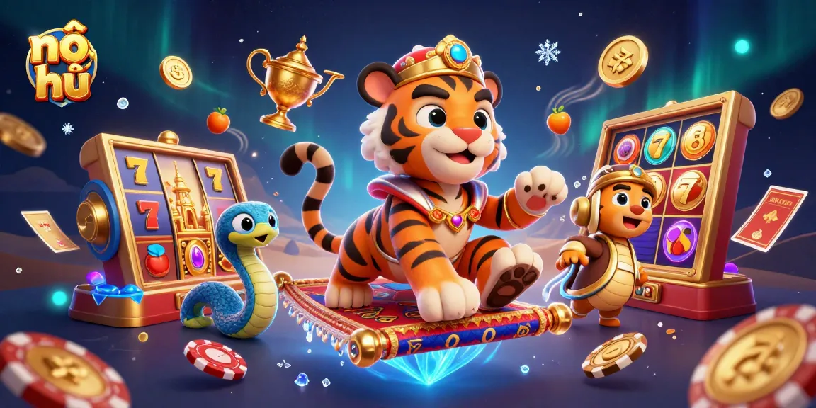 Experience the excitement of nổ hũ with vibrant slots, sparkles, and jackpot elements in this captivating illustration.