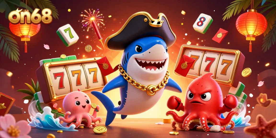 Experience the thrilling on68 slots with lively pirate characters and dynamic gambling elements.
