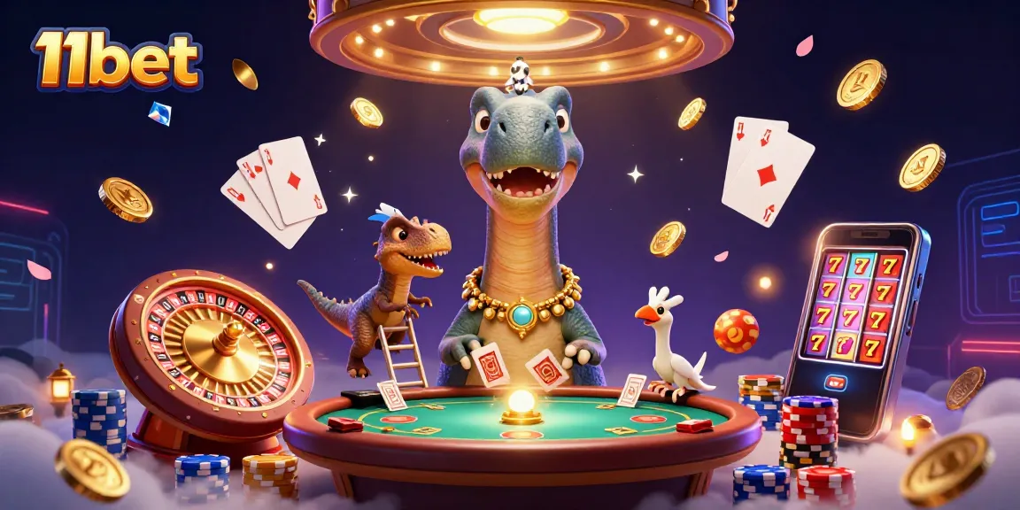 Enhance your play at 11bet with a luxurious casino atmosphere featuring vibrant characters and games.
