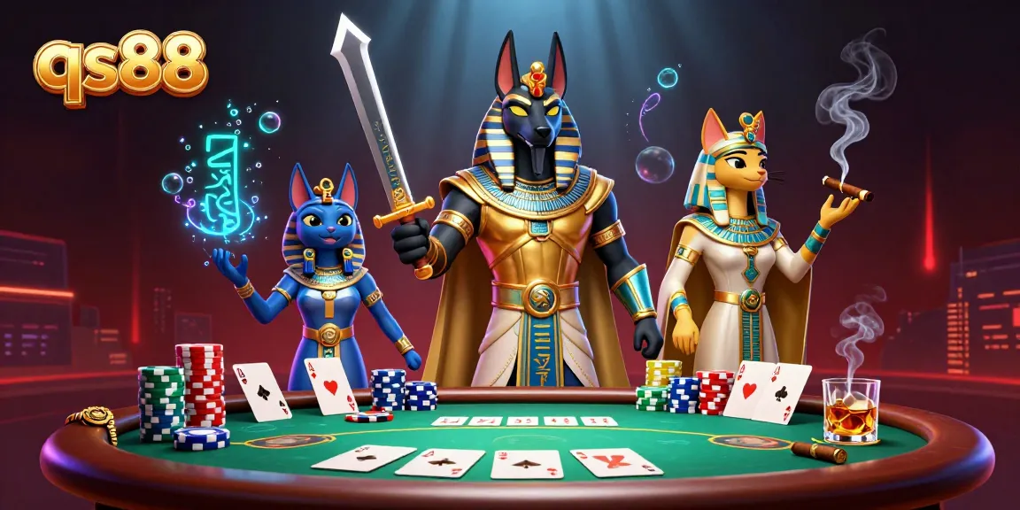 Engage with qs88 as Anubis and Bastet enjoy a thrilling poker game with rich visuals.