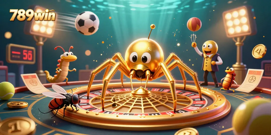 Engage with 789win's thrilling gaming experience, featuring an animated roulette web and dynamic sports elements.