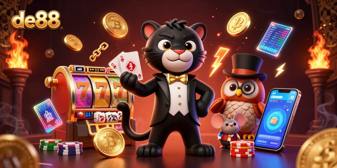 Experience thrilling gaming action with de88's stylish characters and vibrant casino elements.