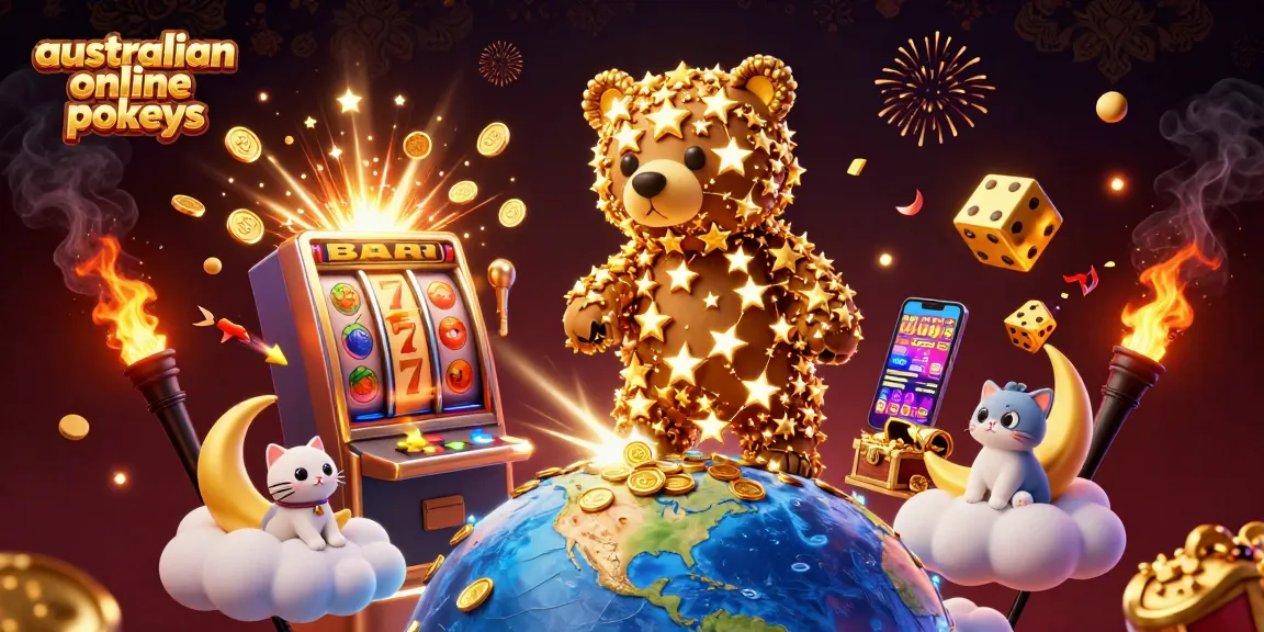 australian online pokies explode with excitement in this dazzling 3D casino scene filled with vibrant characters and symbols.