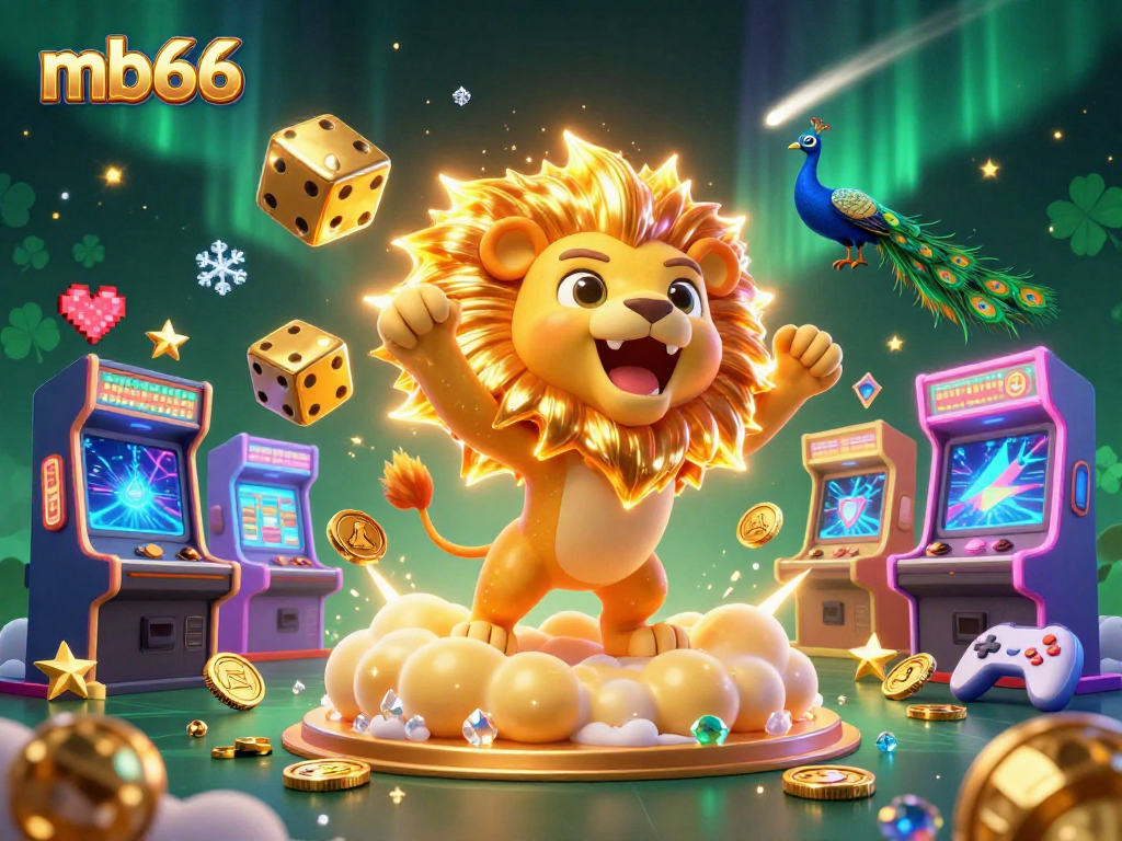 Engage with mb66 in an ultra-detailed 3D scene featuring vibrant casino elements and a roaring lion.