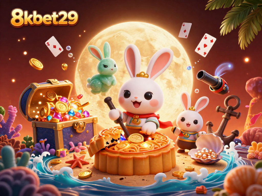Engage in thrilling gaming at 8kbet29 with a captivating moon rabbit scene bursting with excitement.