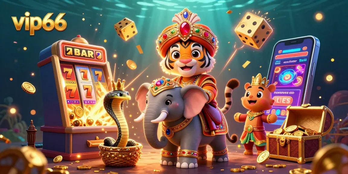 Experience excitement with VIP66’s vibrant online casino adventure featuring a tiger, elephant, and jackpot thrills.