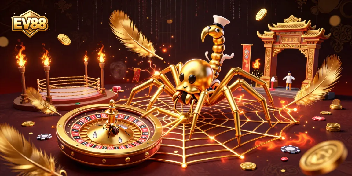 Place bets with EV88 at a vibrant casino scene showcasing a roulette wheel and dynamic game elements.