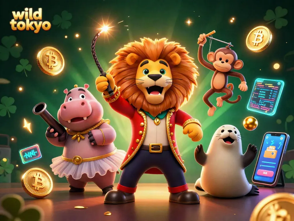 Experience the thrill of wild tokyo with vibrant casino elements, showcasing iconic characters and cryptocurrencies.