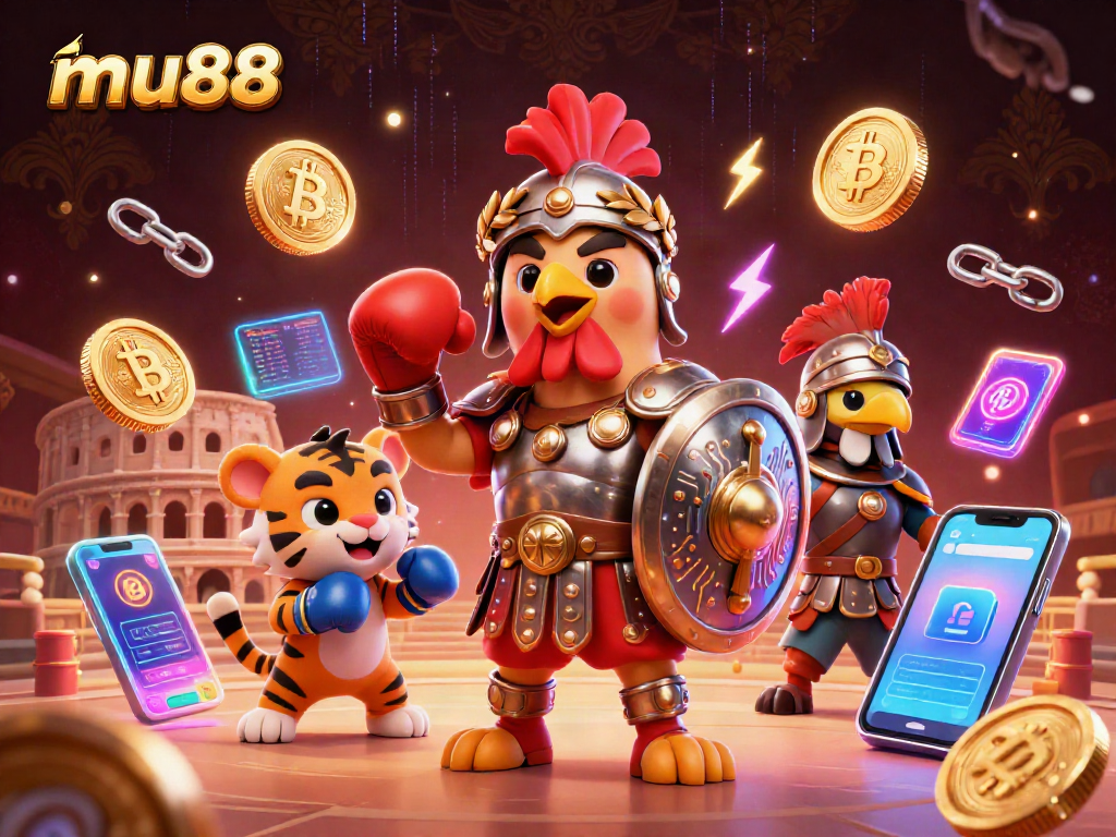Bet with mu88 and enjoy thrilling 3D action featuring a gladiator rooster and crypto elements.