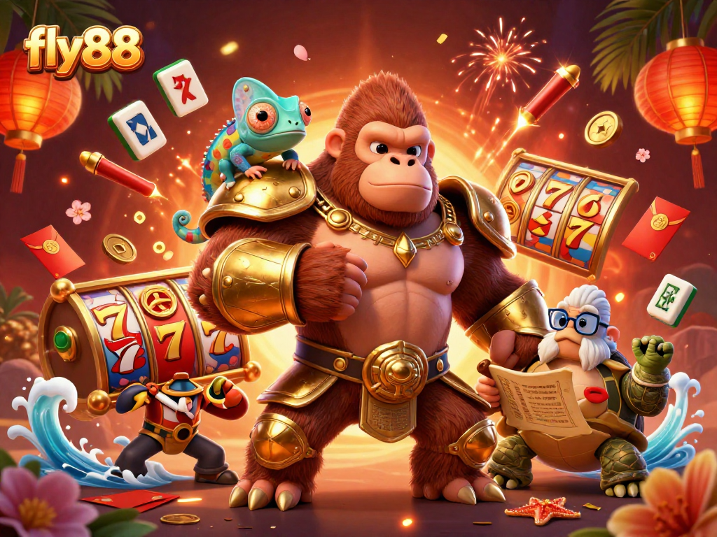 Experience thrilling slots action with fly88 as the gorilla king battles for riches and fortune.