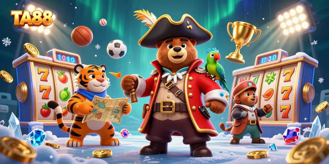 Experience thrilling gaming action at TA88 with a vibrant, packed casino scene featuring sports and slots elements.