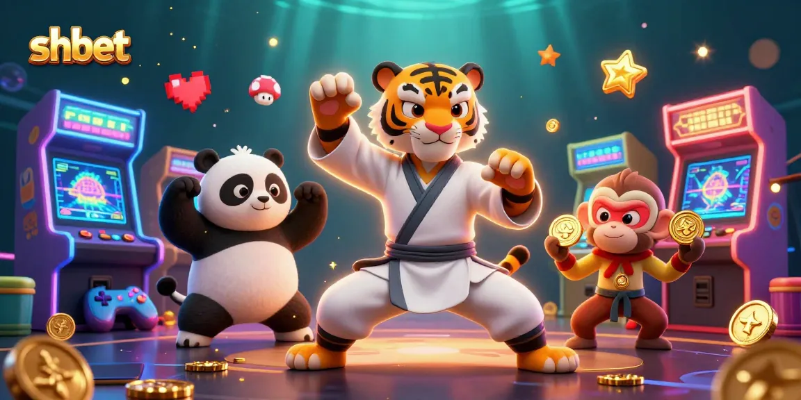 Experience shbet's vibrant casino world with a kung fu tiger master and funny monkey students.