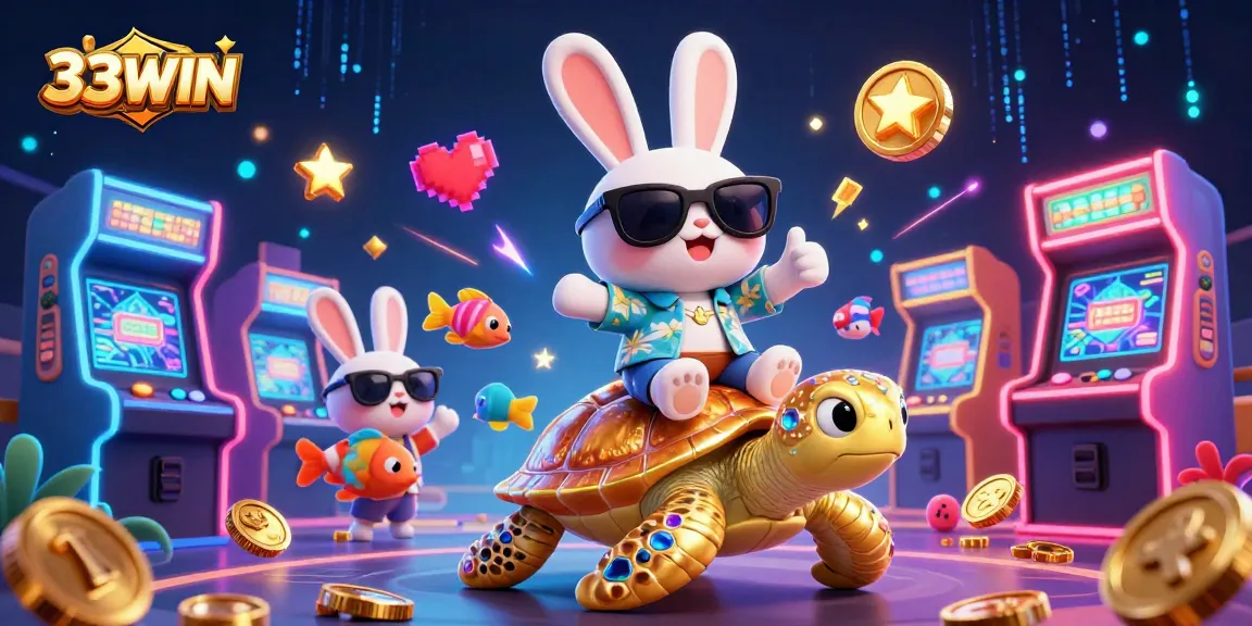 Enhance your gaming experience with 33WIN's vibrant 3D casino illustration featuring dynamic characters.