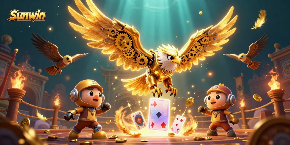Engage in thrilling gameplay at Sunwin with a diving golden eagle amidst vibrant casino elements.