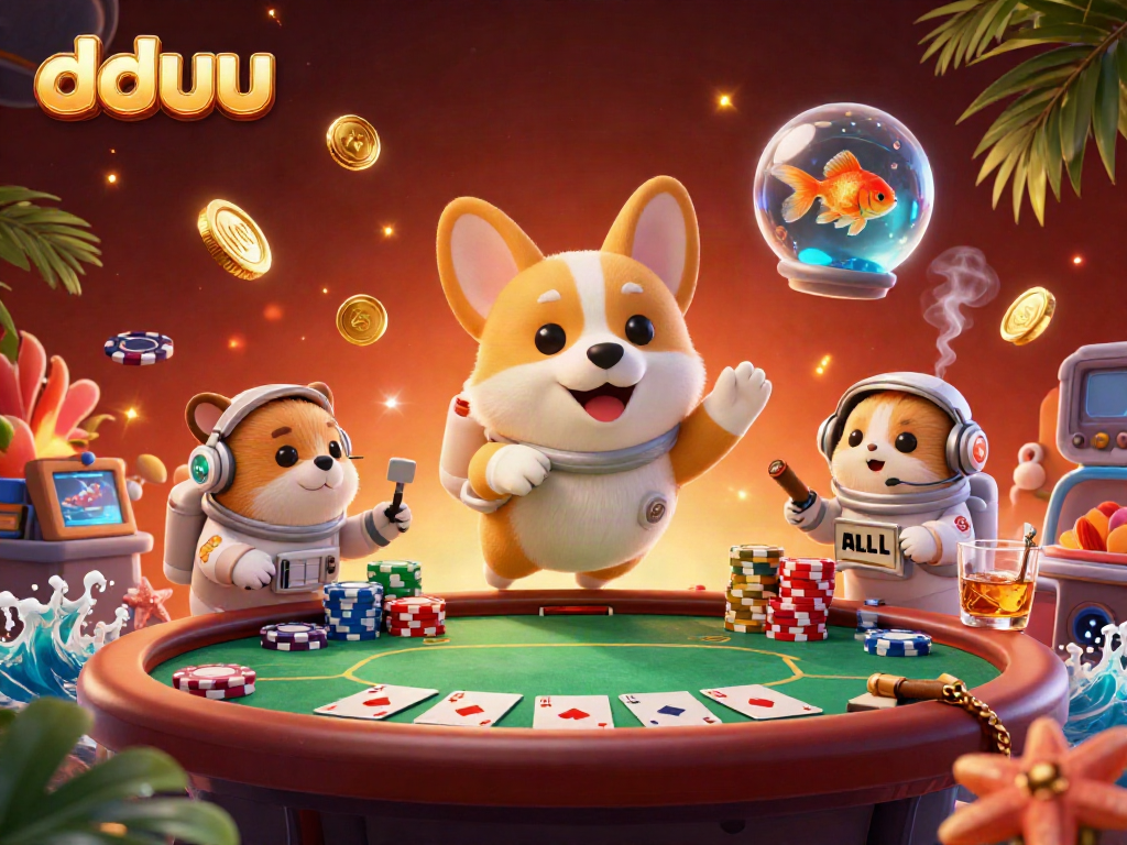 Play exciting games with dduu as a 3D astronaut corgi experiences a space casino adventure.