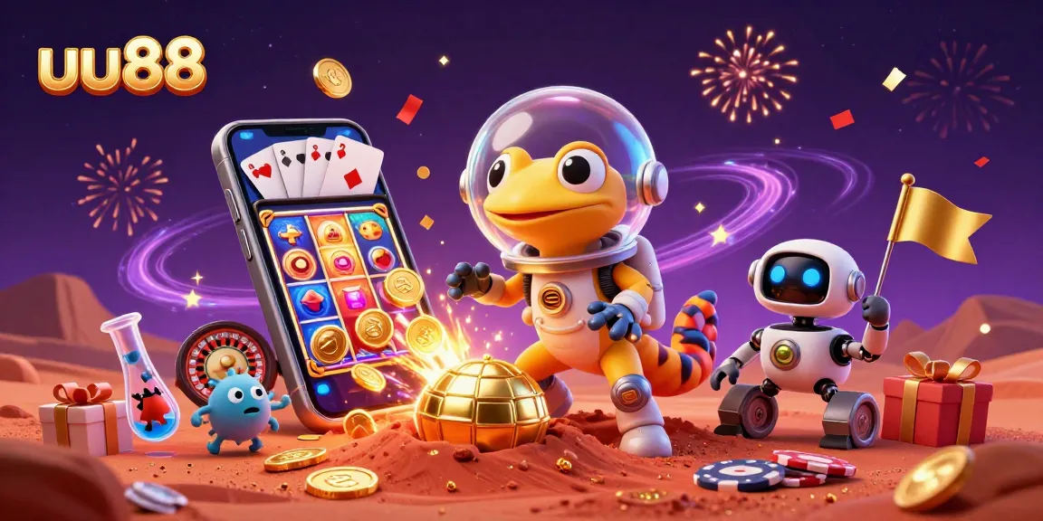 uu88 players enjoy thrilling wins with vibrant casino elements in a vibrant Martian scene.