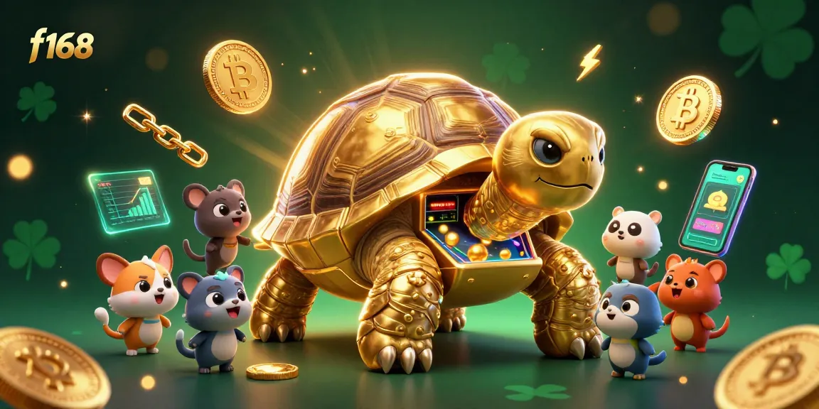Experience exciting gaming at f168 with a colossal golden tortoise pinball machine scene.