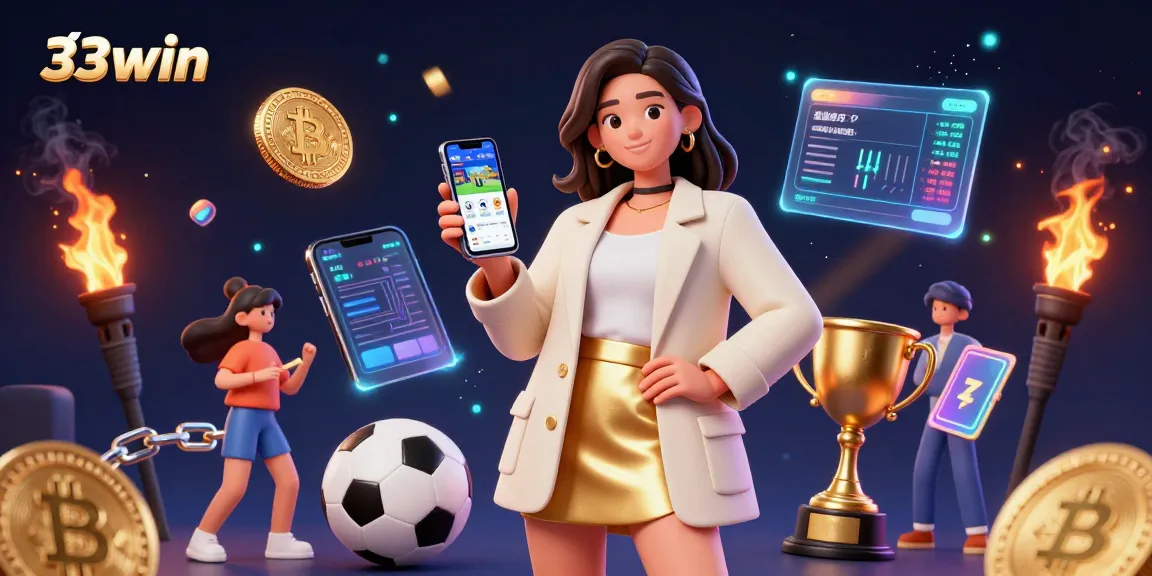 Engage with 33win's exciting sports betting scene featuring vibrant digital elements and a friendly atmosphere.
