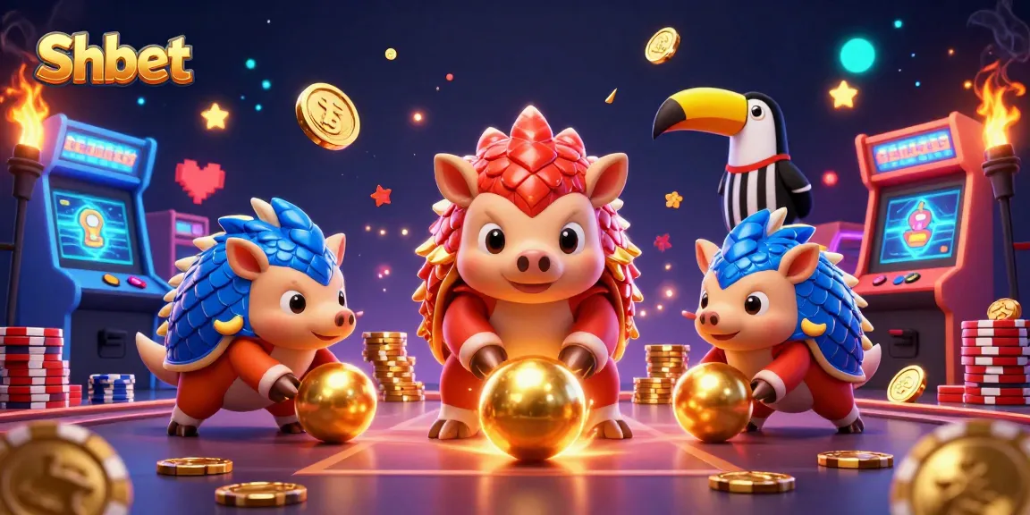 Experience thrilling fun with Shbet's cartoon pangolins rolling into golden balls.